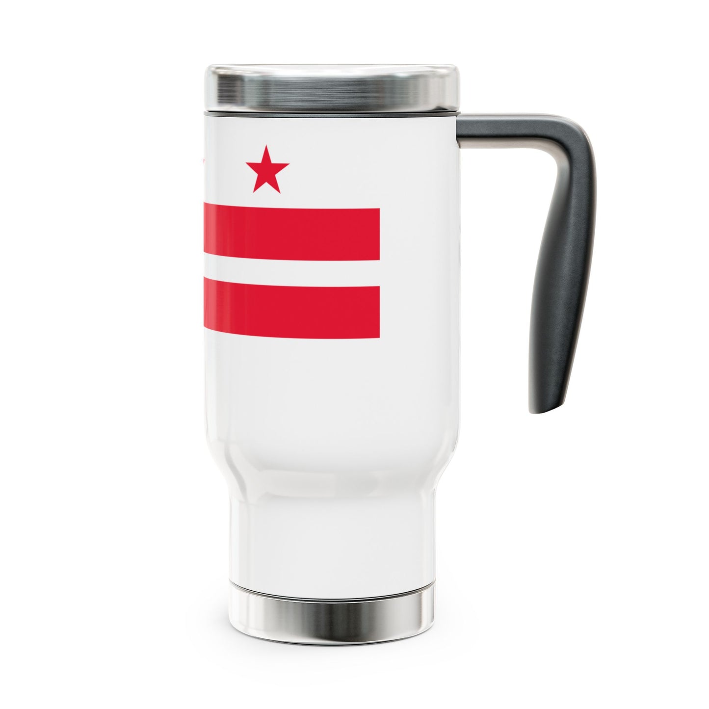 Stainless Steel Travel Mug with Washington DC Flag on it