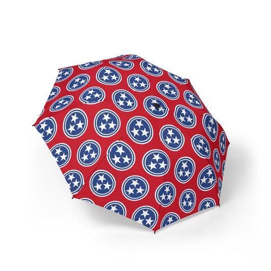 Foldable Umbrella - Tri Star Tennessee State Flag Pattern - Travel Gift for Rainy Days