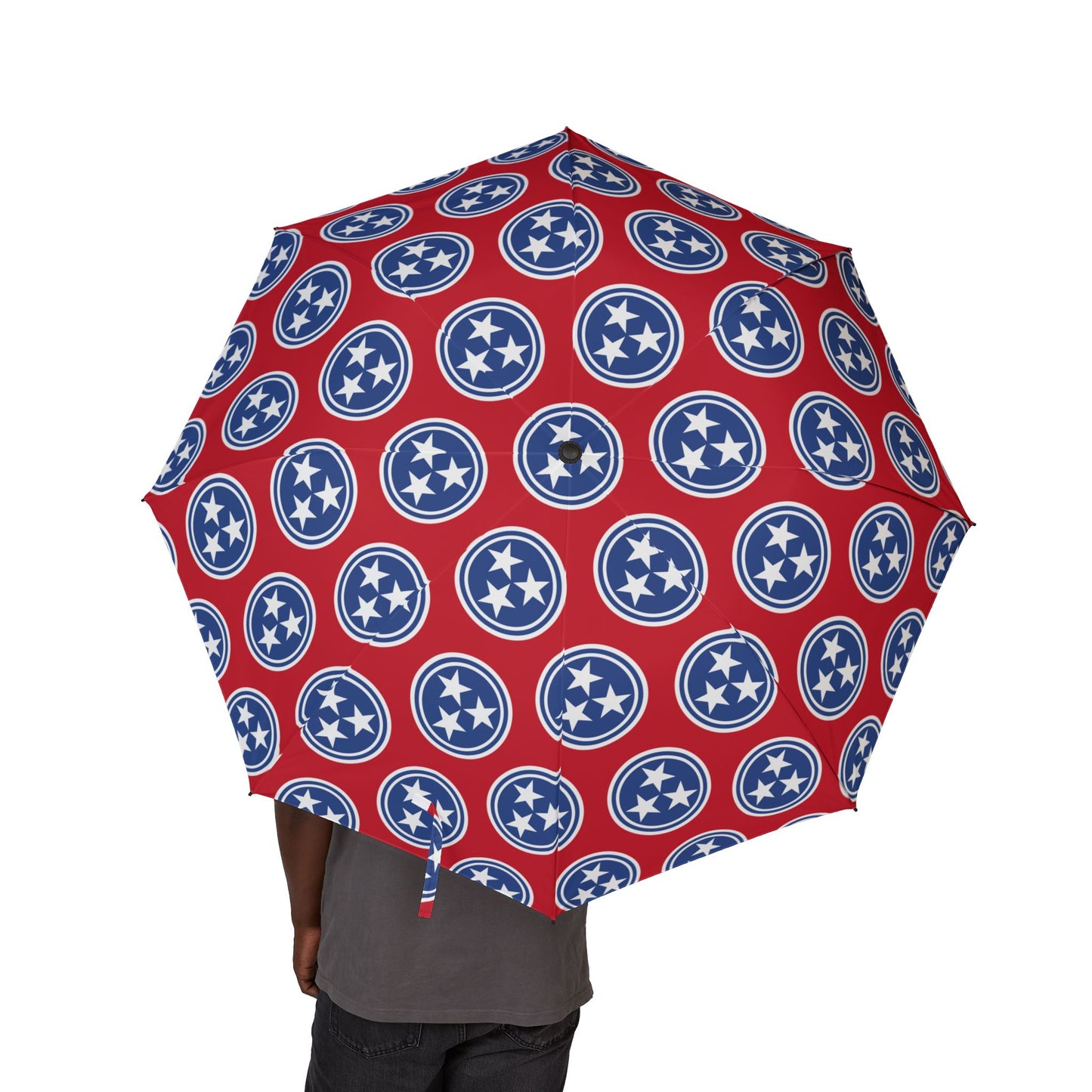 Foldable Umbrella - Tri Star Tennessee State Flag Pattern - Travel Gift for Rainy Days