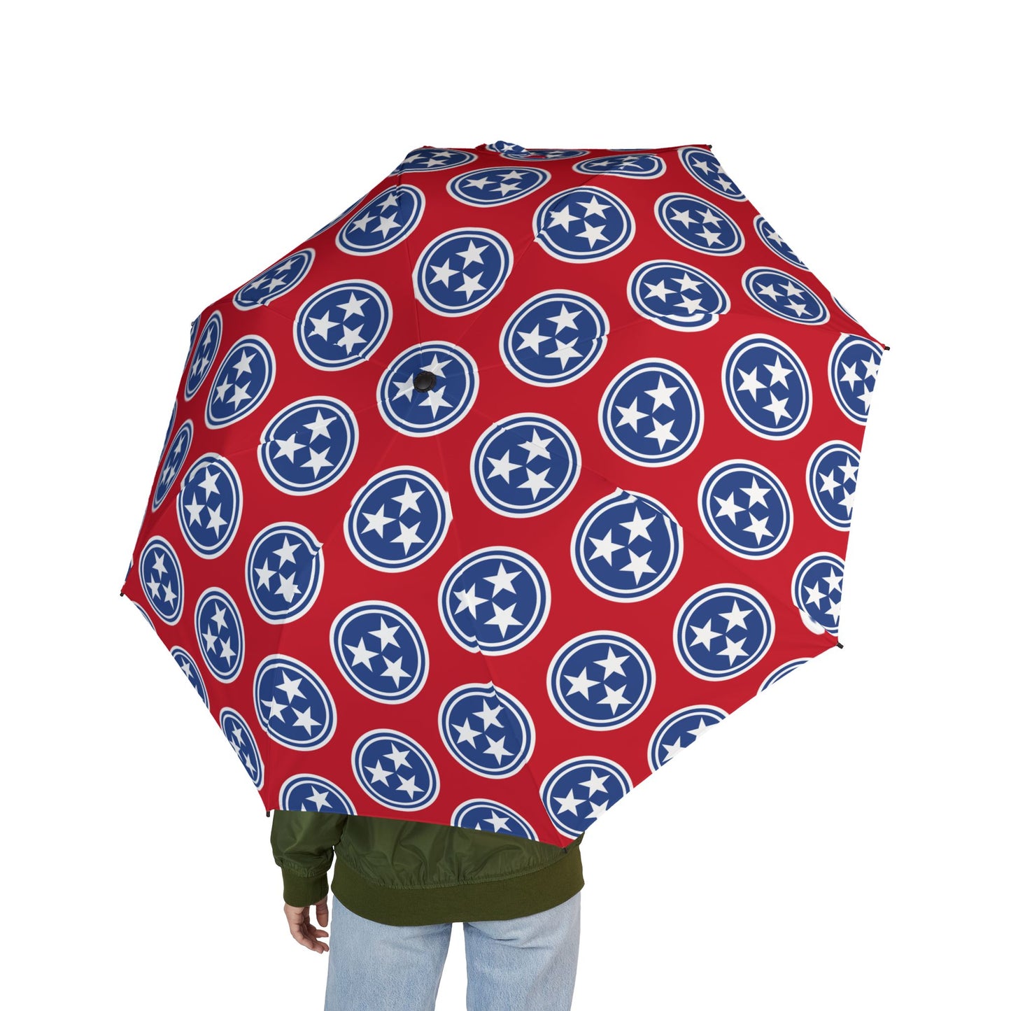 Foldable Umbrella - Tri Star Tennessee State Flag Pattern - Travel Gift for Rainy Days