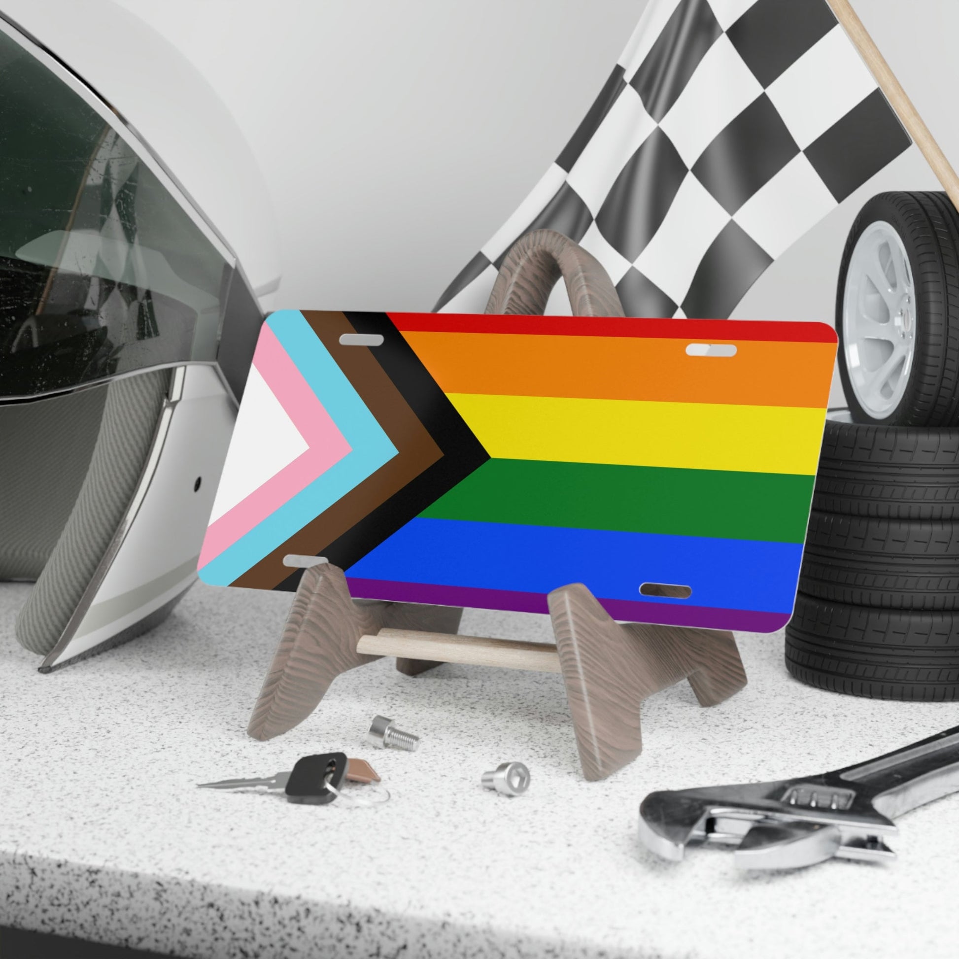 Progress Pride Rainbow Flag LGBTQ+ pride Car Plate tag