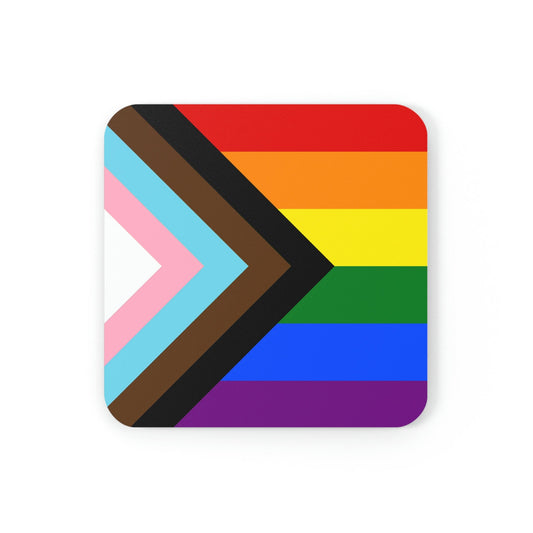 Progress Pride Rainbow LGBTQ+ Flag Cork Back Coaster