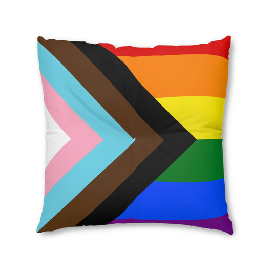 Progress Pride Rainbow Flag LGBTQ+ Tufted Floor Pillow, Square