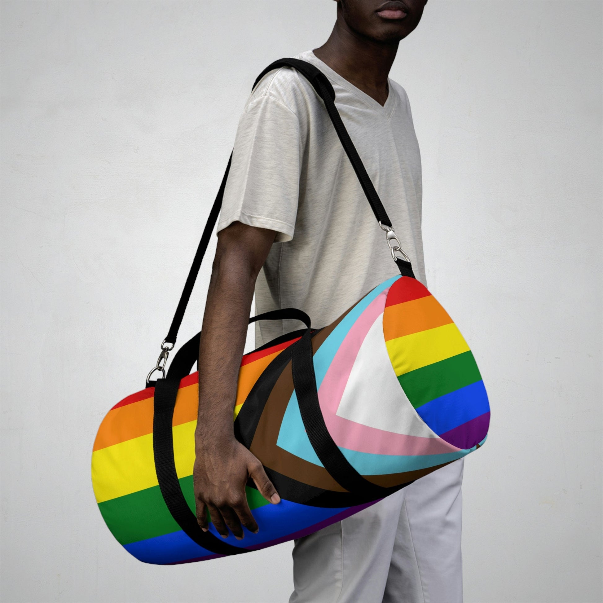Progress Pride Rainbow Flag LGBTQ+ pride Duffel Bag