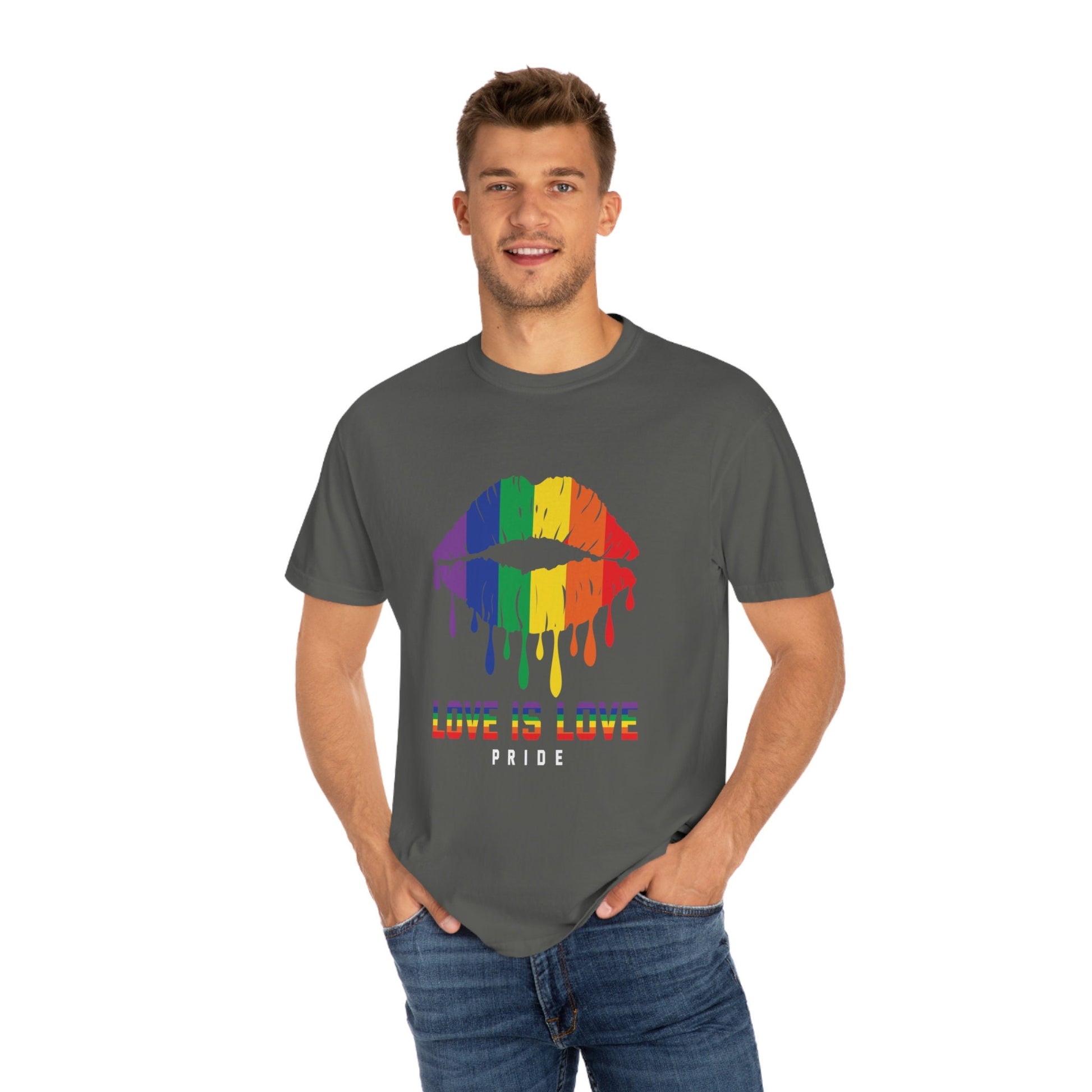 Lips Love is Love Pride Unisex Garment-Dyed T-shirt