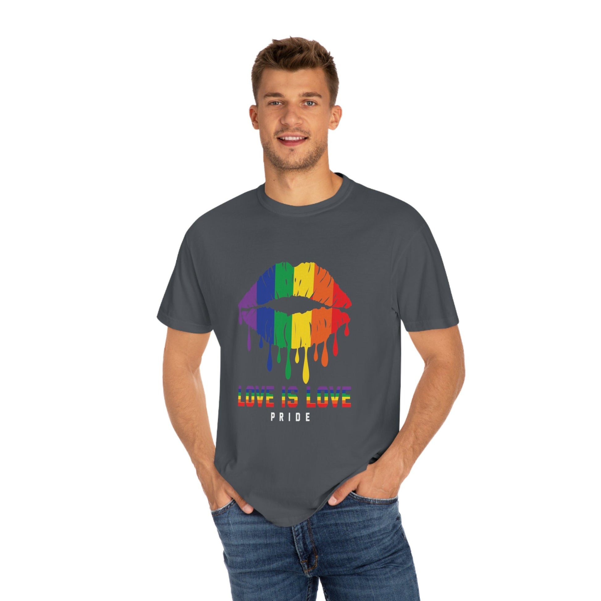 Lips Love is Love Pride Unisex Garment-Dyed T-shirt