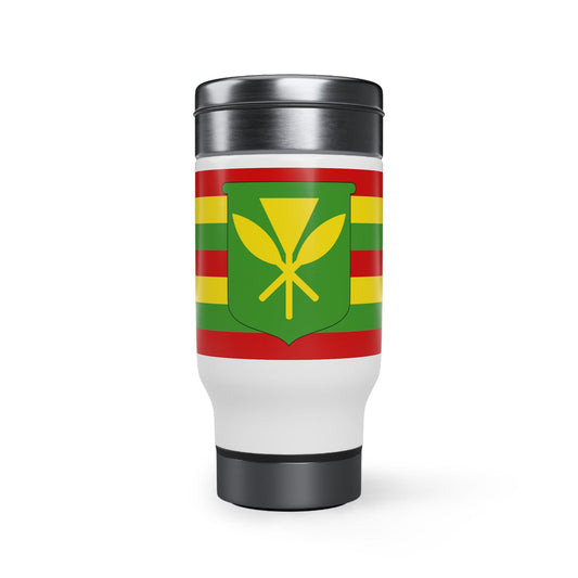 Kanaka Maoli Hawaii Flag Stainless Steel Travel Mug with Handle, 14oz