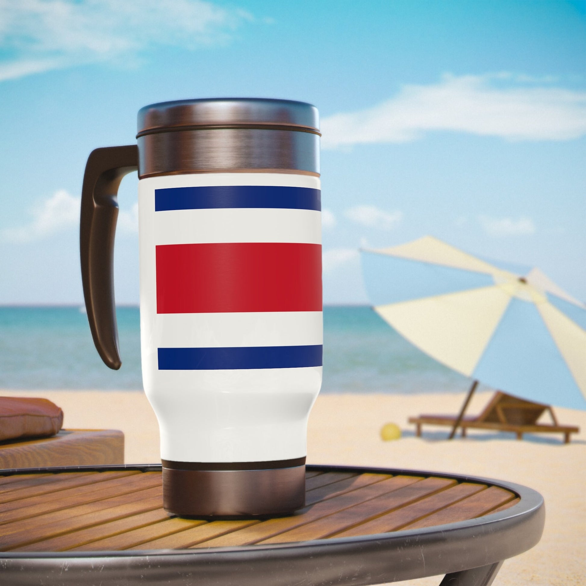 Costa Rica Flag Stainless Steel Travel Mug with Handle, 14oz