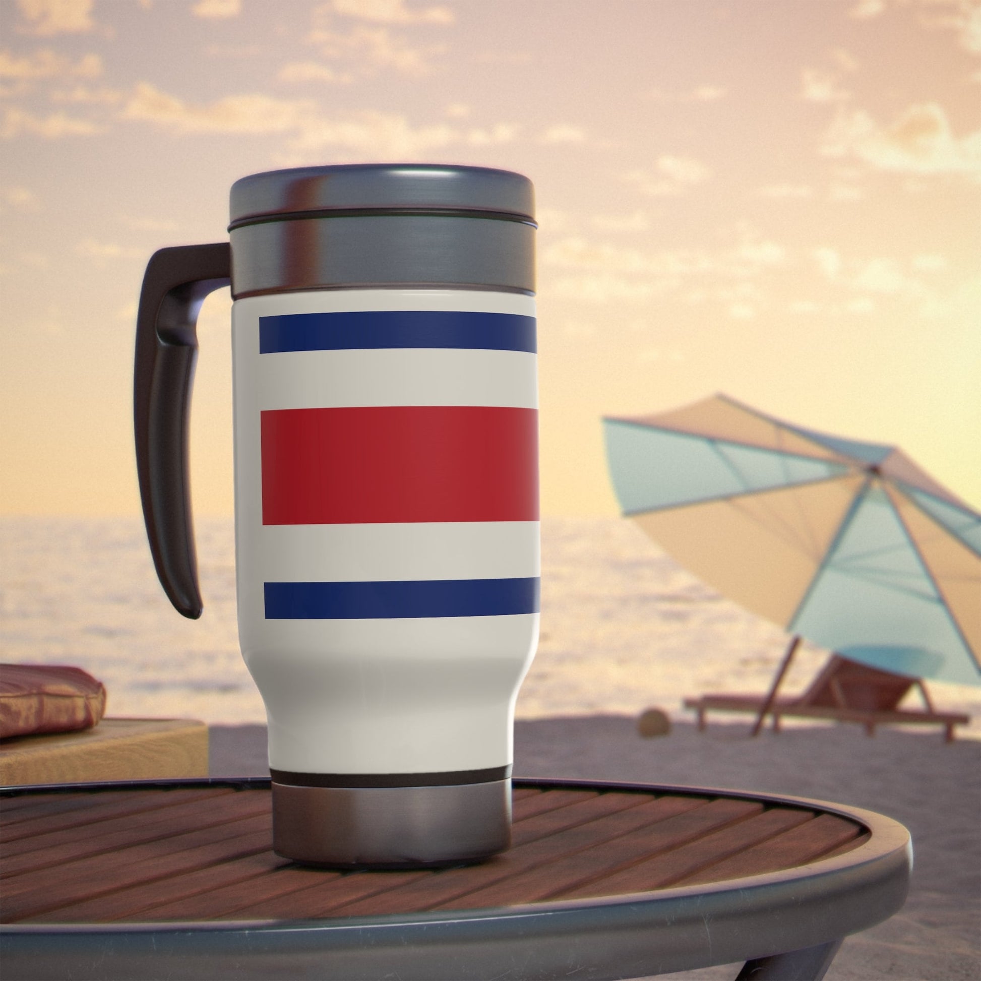 Costa Rica Flag Stainless Steel Travel Mug with Handle, 14oz