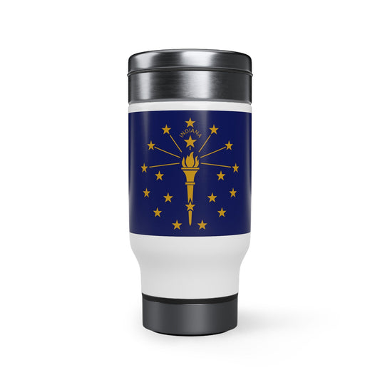 Indiana Flag Stainless Steel Travel Mug with Handle, 14oz