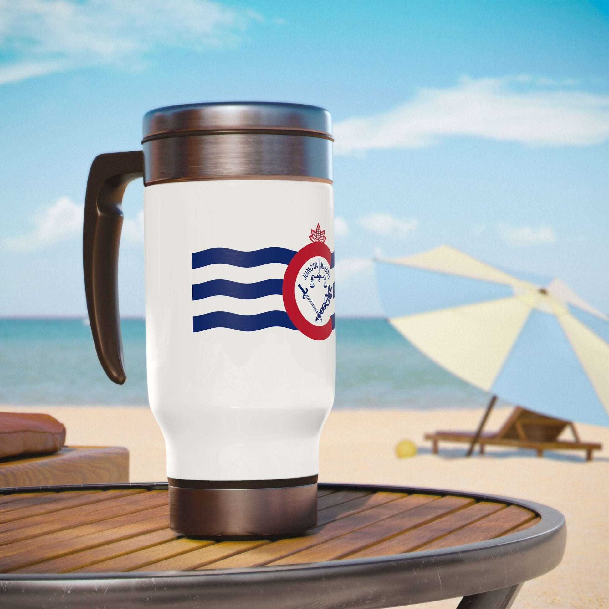 Cincinnati Flag Stainless Steel Travel Mug with Handle, 14oz