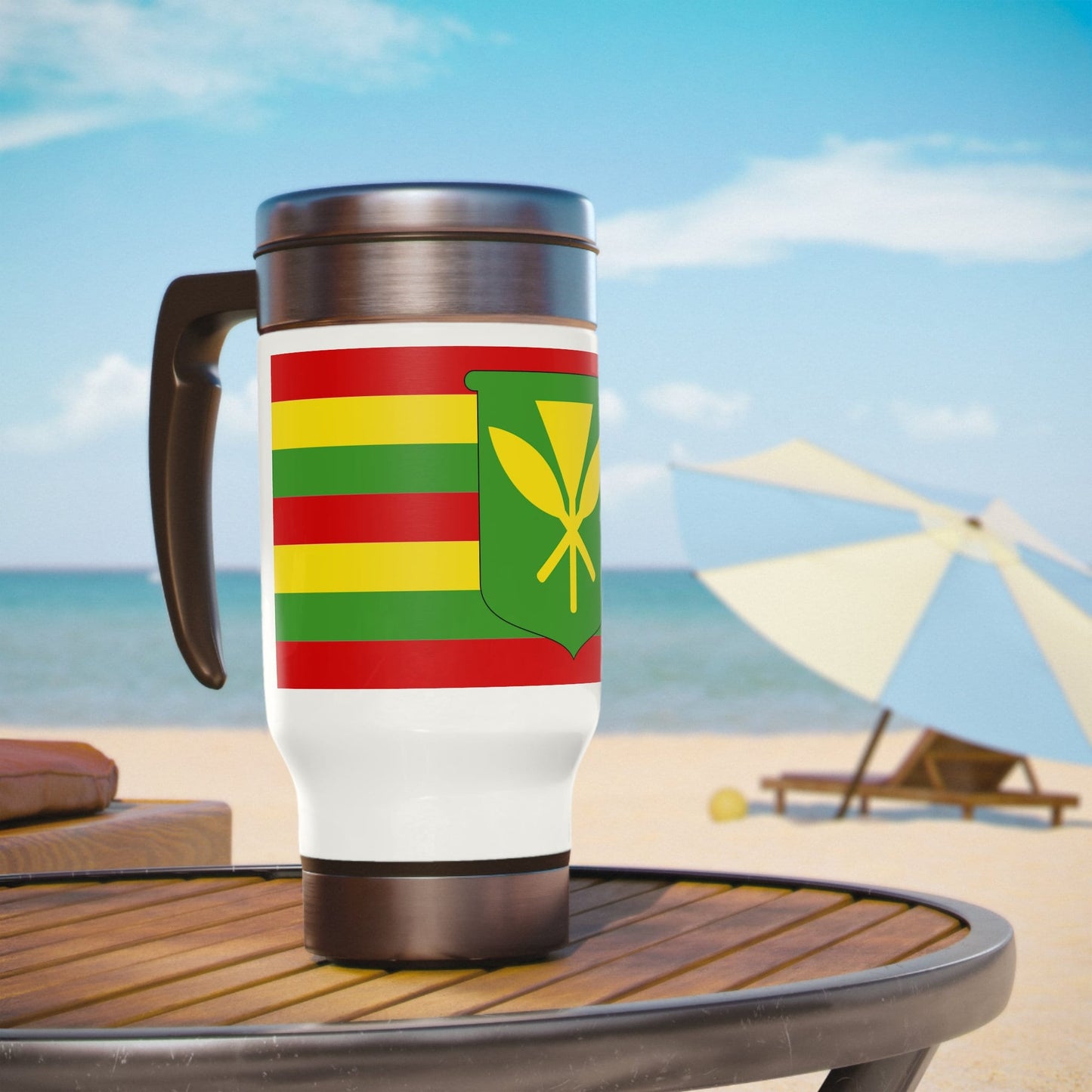 Kanaka Maoli Hawaii Flag Stainless Steel Travel Mug with Handle, 14oz