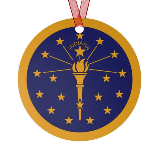 Indiana state flag gift Metal Ornament, Christmas gift, ornament exchange, care package gift, housewarming gift