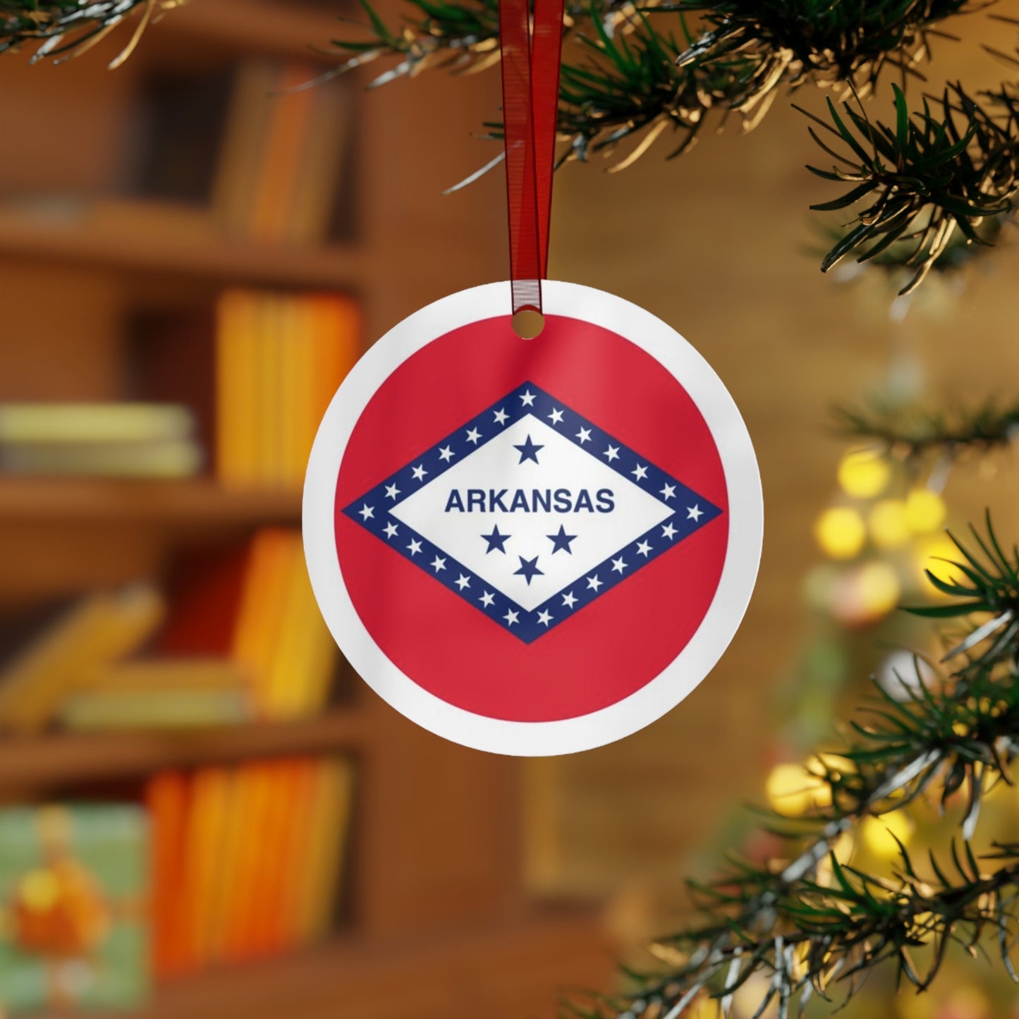 Arkansas state flag gift Metal Ornament, Christmas gift, ornament exchange, care package gift, housewarming gift