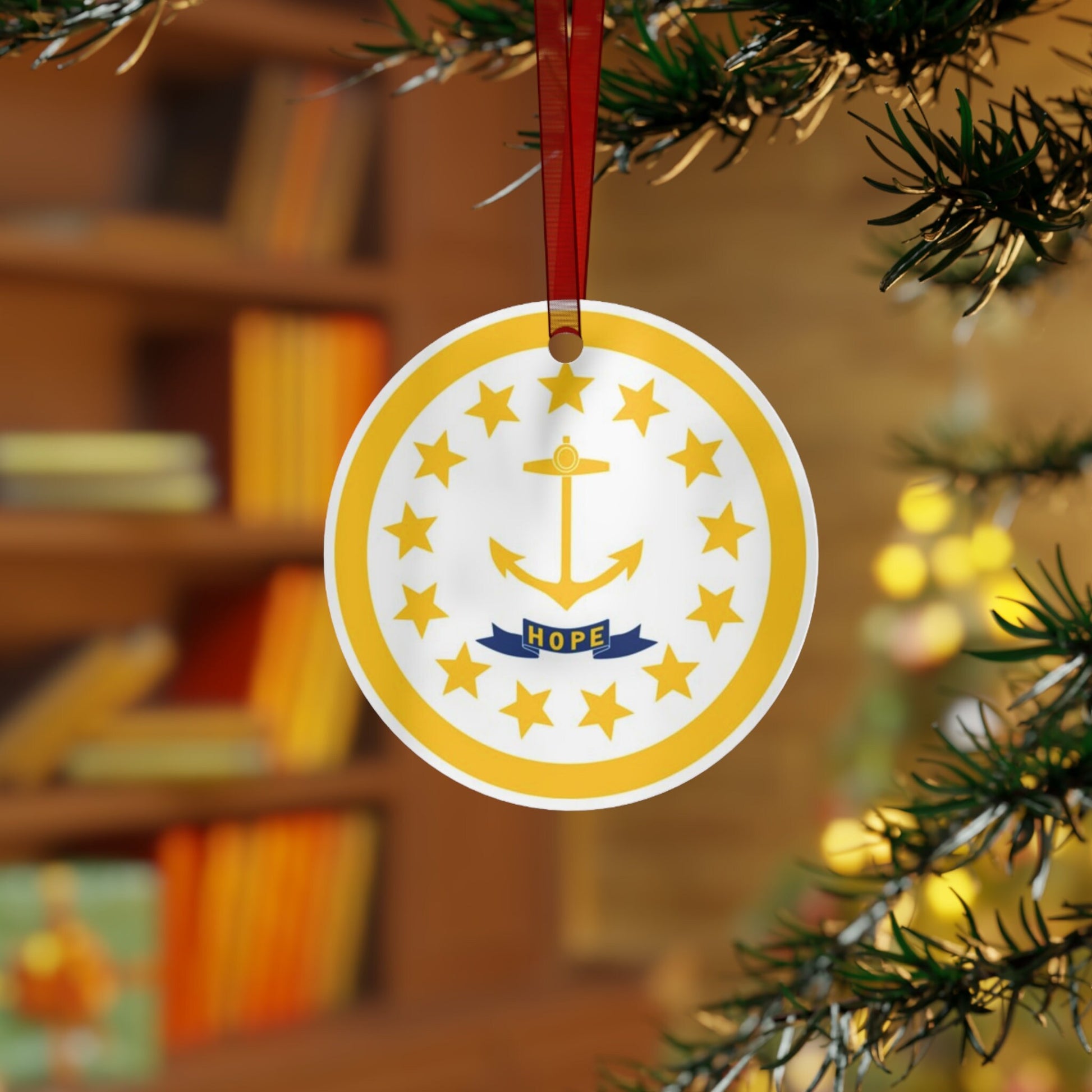 Rhode Island state flag gift Metal Ornament, Christmas gift, ornament exchange, care package gift, housewarming gift