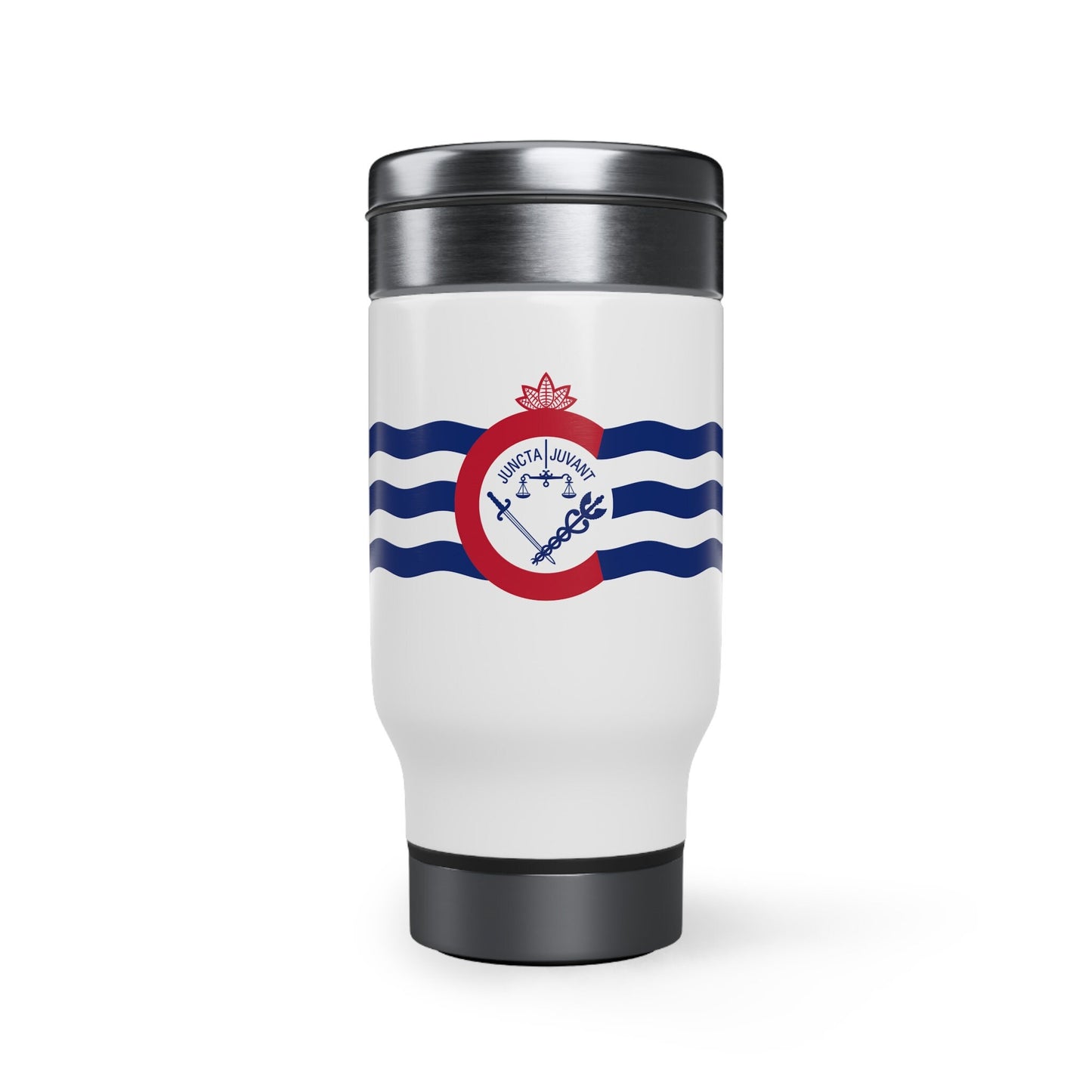 Cincinnati Flag Stainless Steel Travel Mug with Handle, 14oz