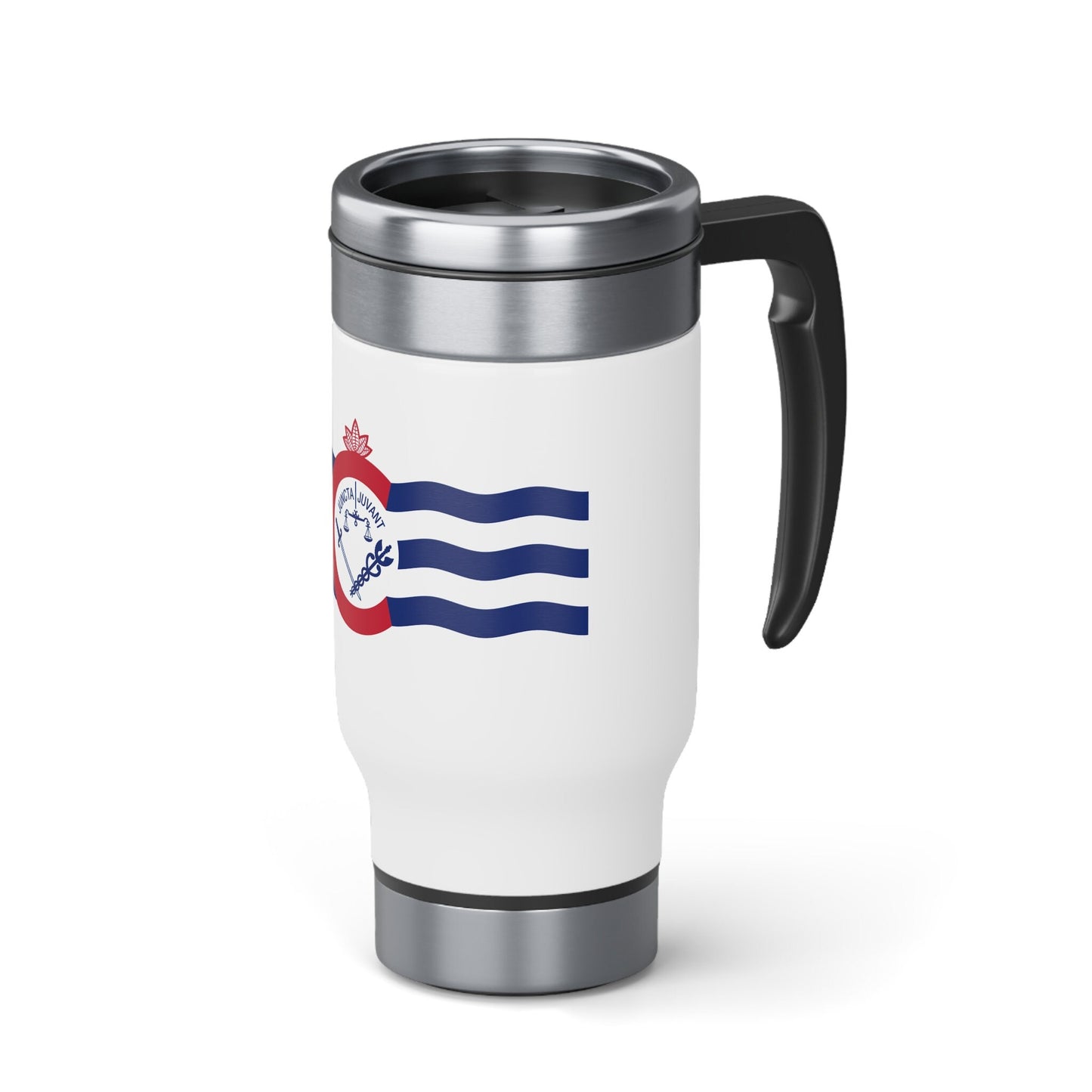 Cincinnati Flag Stainless Steel Travel Mug with Handle, 14oz