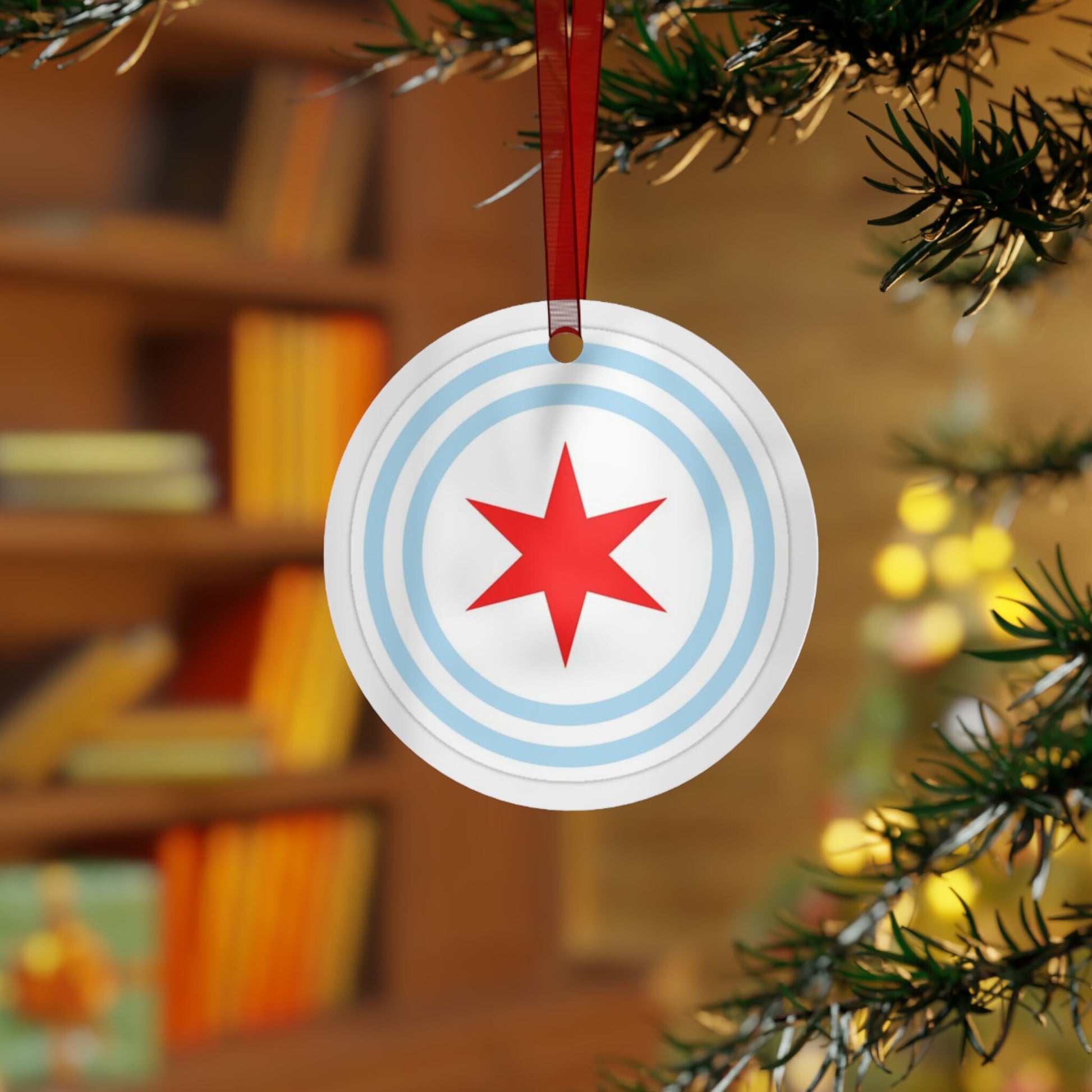 Chicago Illinois city flag gift Metal Ornament, windy city Christmas gift, ornament exchange, care package gift, housewarming gift, chitown