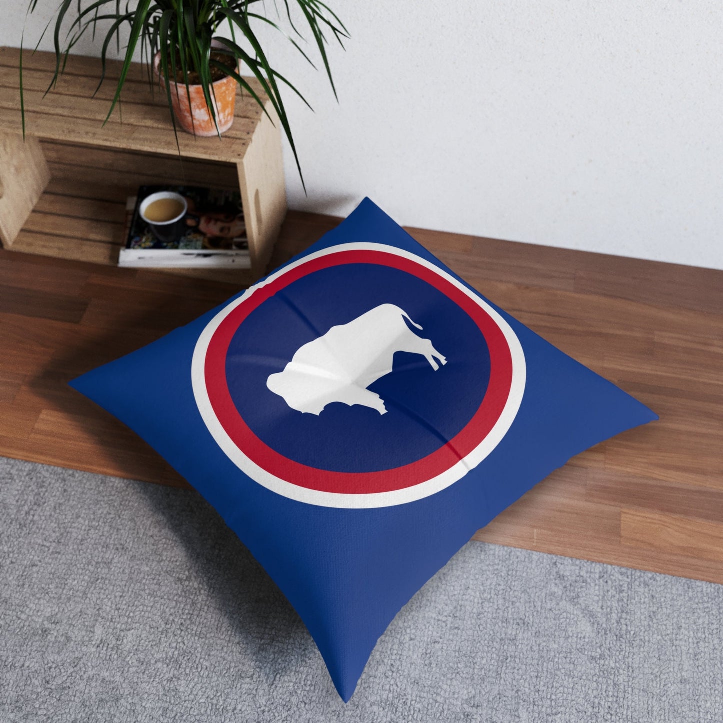 Wyoming Buffalo State Flag Tufted Floor Pillow, Square