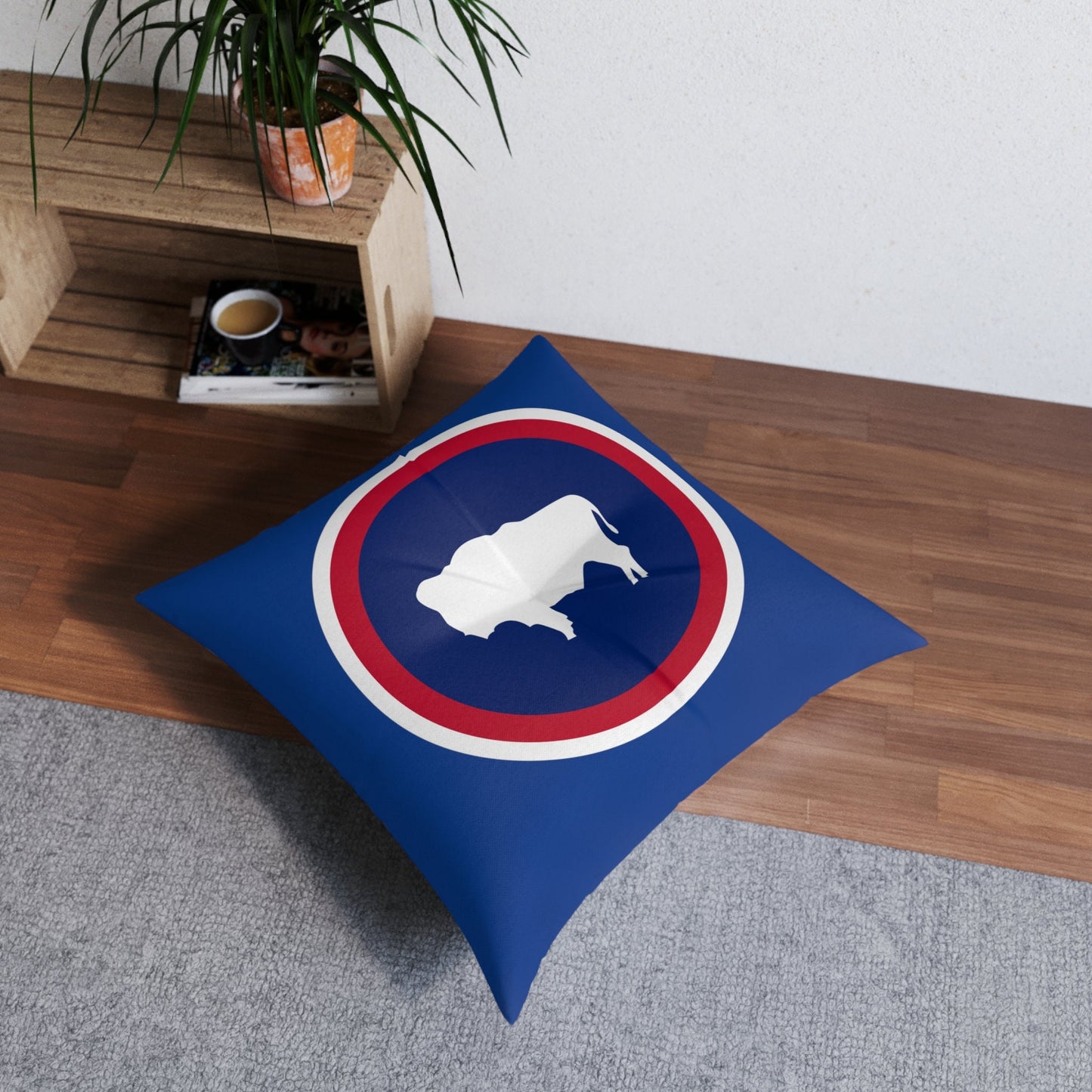 Wyoming Buffalo State Flag Tufted Floor Pillow, Square